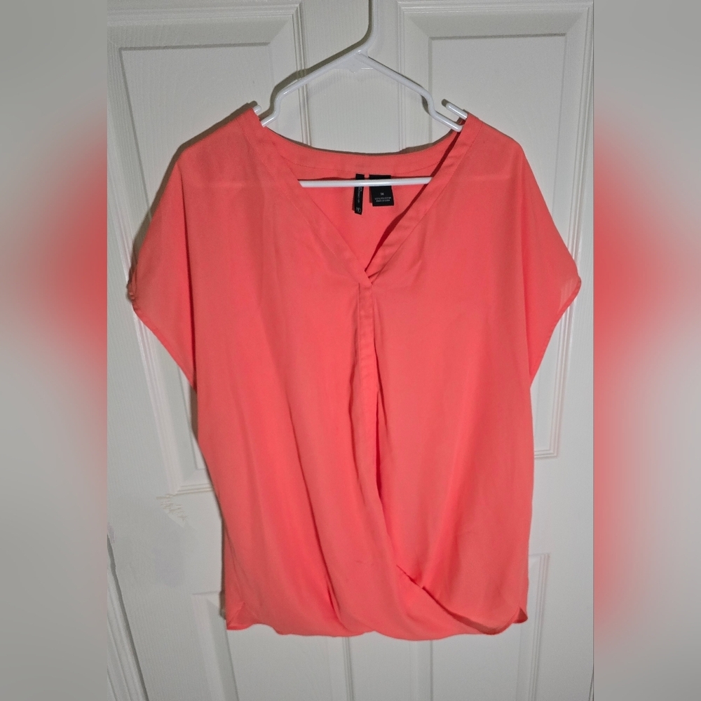 New Directions Curvy Womens V Neck Blouse 1X